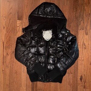 Old Navy Shiny Black Quilted Puffer Coat Jacket Size XS
